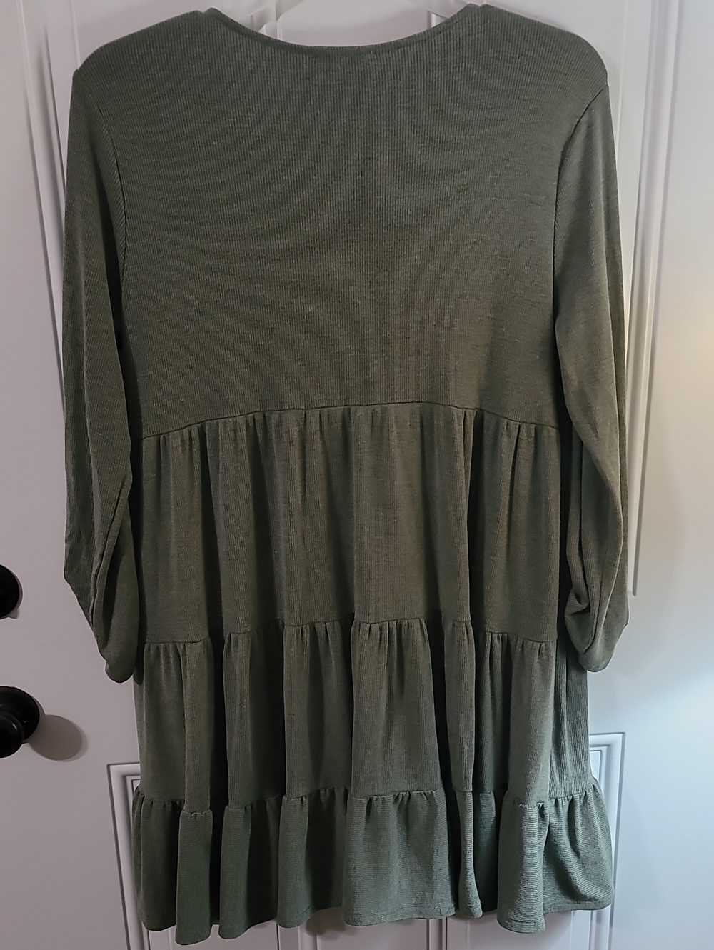 Altar'd State Olive Green Tiered Button-Front Mini 3/4 Sleeve Dress - Picture 7 of 7